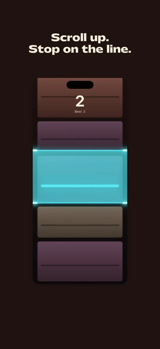 Overscroll. A cyan rung sits in the catch zone on a warm brown plate. Score 2.