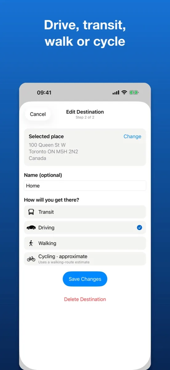 Reach — Drive, transit, walk, and cycle travel modes