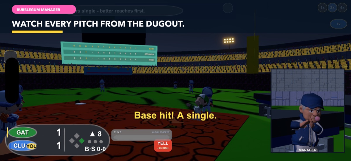 Bubblegum Manager — Dugout view with chibi ballgame
